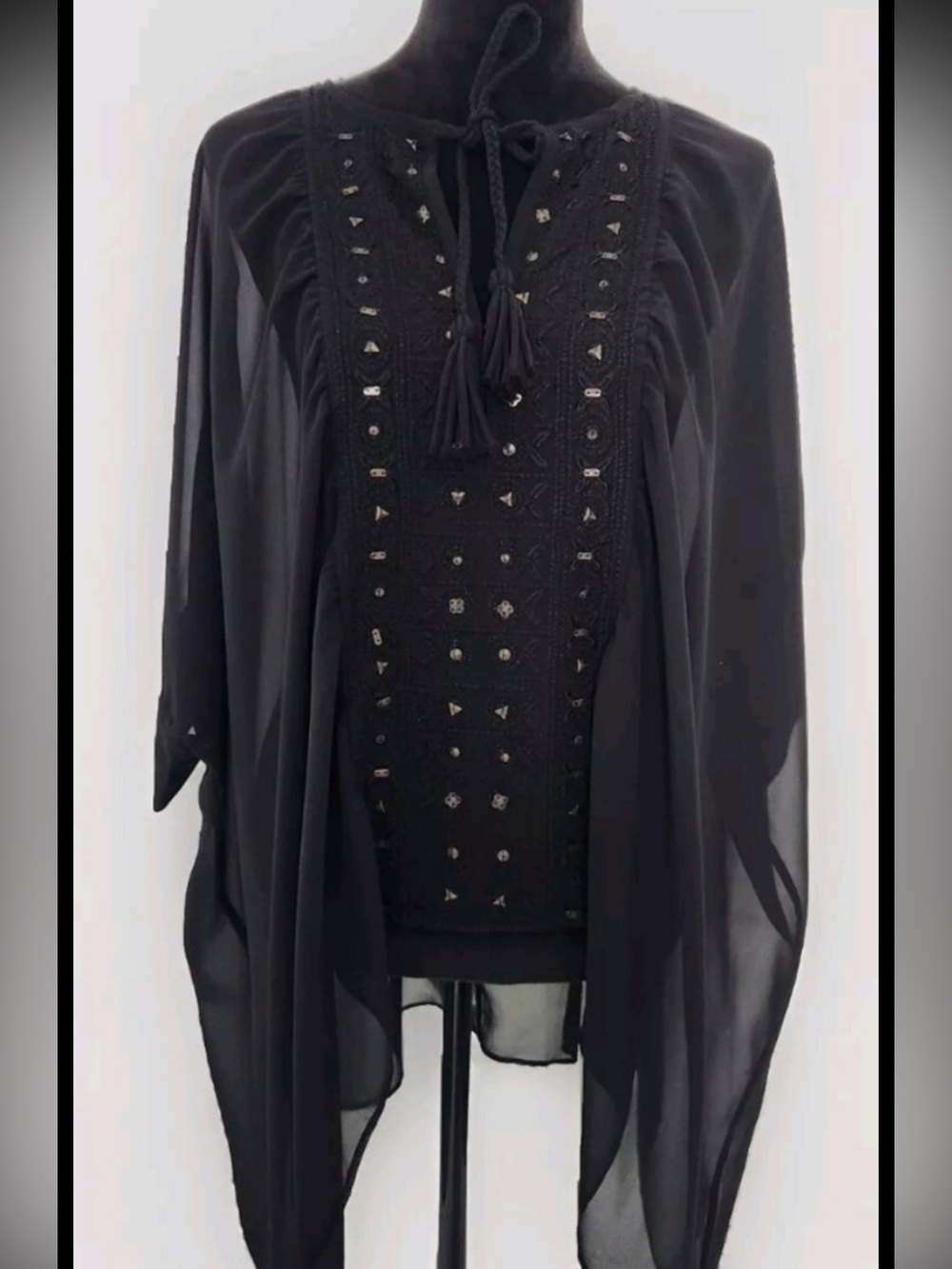 Free People Embellished Sheer Poncho Top